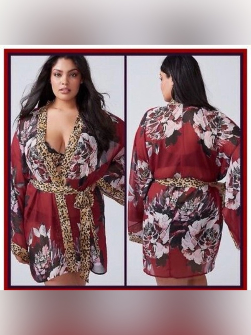 CACIQUE Floral Rhumba Red Leopard Kimono Robe 22/24